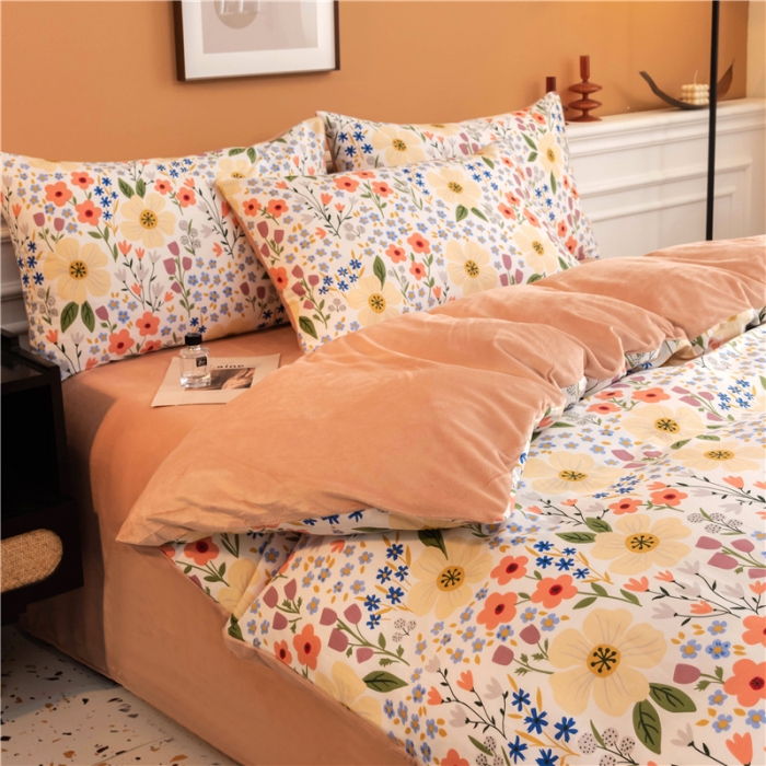 91家纺网 家纺一手货源 找家纺 芃成家纺 2021新款棉加绒四件套 花田梦