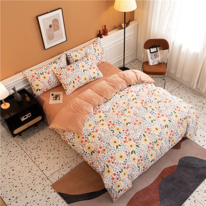 91家纺网 家纺一手货源 找家纺 芃成家纺 2021新款棉加绒四件套 花田梦