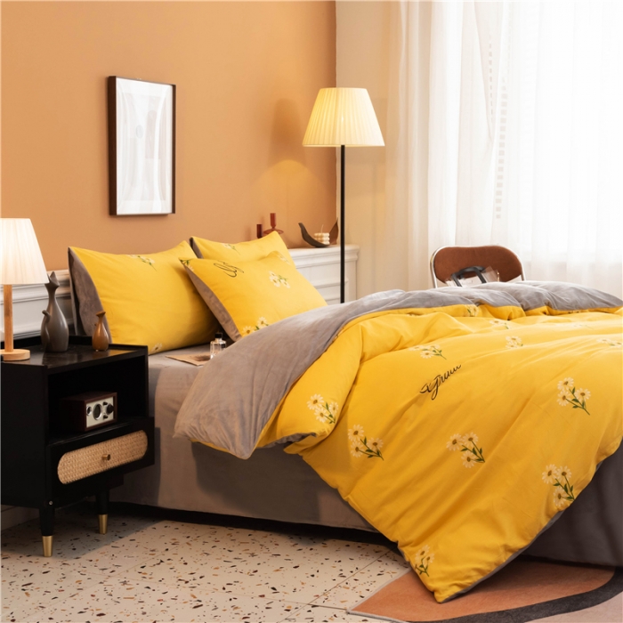 91家纺网 家纺一手货源 找家纺 芃成家纺 2021新款棉加绒四件套 花香清新