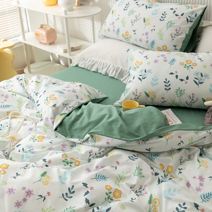 91家纺网 家纺一手货源 找家纺 金丝鸟家纺 2021新款花卉全棉四件套 清新