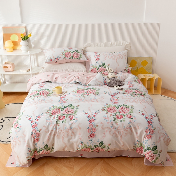 91家纺网 家纺一手货源 找家纺 曼之夏 全棉13372匹马棉纯棉印花四件套 花蔓