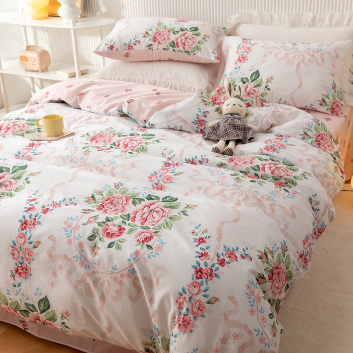 91家纺网 家纺一手货源 找家纺 曼之夏 全棉13372匹马棉纯棉印花四件套 花蔓