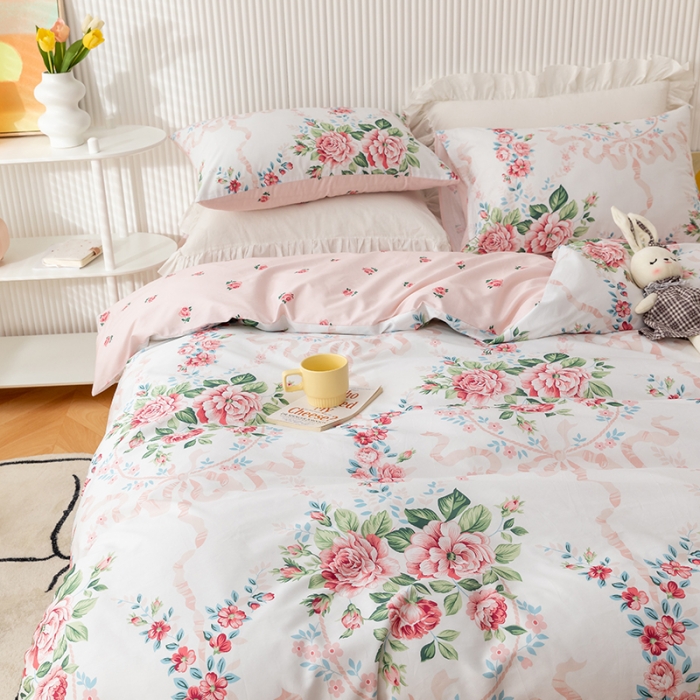 91家纺网 家纺一手货源 找家纺 曼之夏 全棉13372匹马棉纯棉印花四件套 花蔓