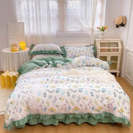 91家纺网 家纺一手货源 找家纺 曼之夏 2022新款全棉花边款床裙四件套 清新