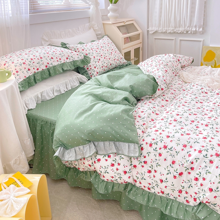 91家纺网 家纺一手货源 找家纺 曼之夏 2022新款全棉花边款床裙四件套 法尔曼