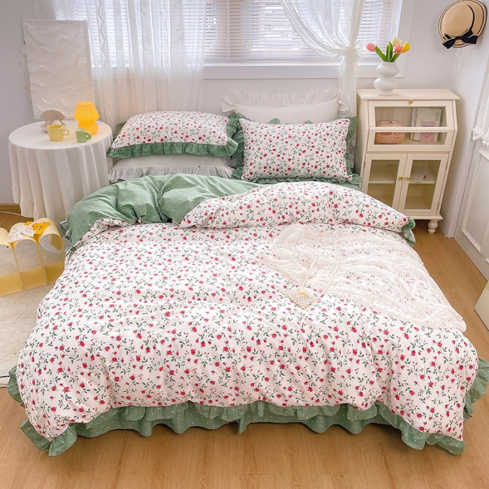 91家纺网 家纺一手货源 找家纺 曼之夏 2022新款全棉花边款床裙四件套 法尔曼