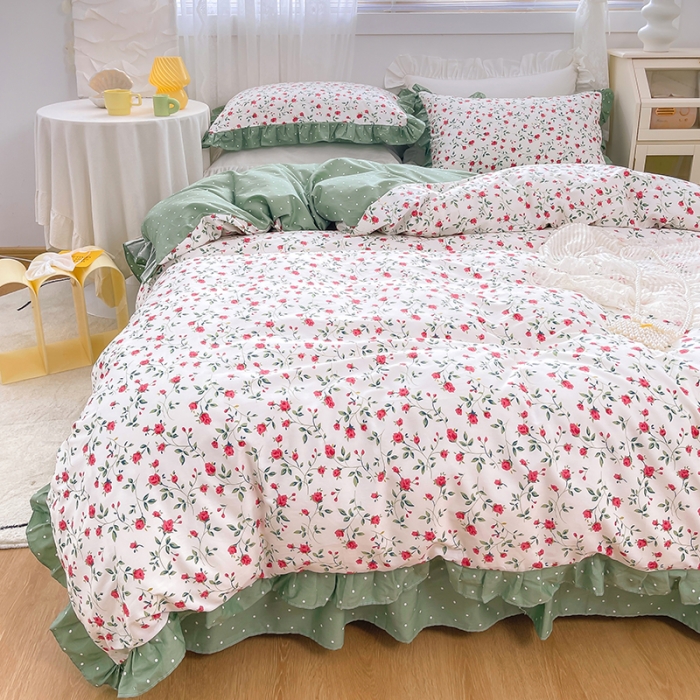 91家纺网 家纺一手货源 找家纺 曼之夏 2022新款全棉花边款床裙四件套 法尔曼