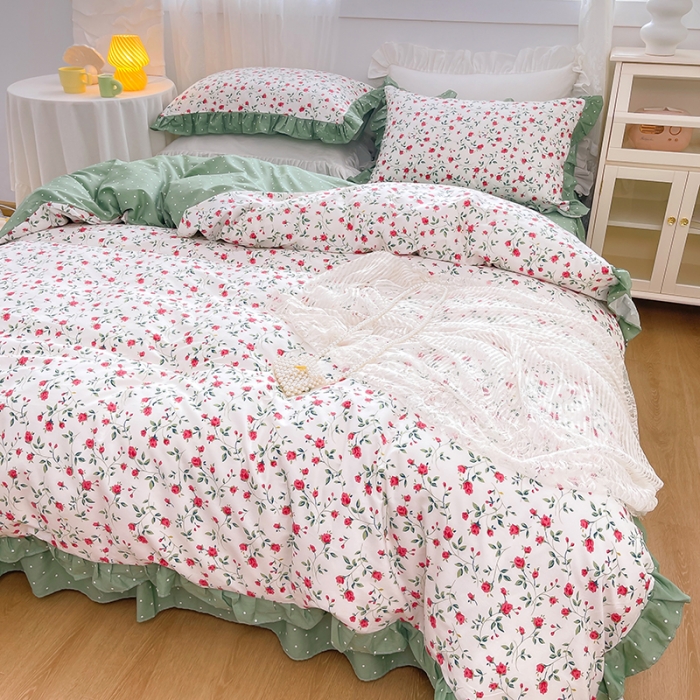 91家纺网 家纺一手货源 找家纺 曼之夏 2022新款全棉花边款床裙四件套 法尔曼