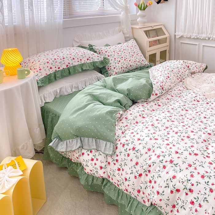 91家纺网 家纺一手货源 找家纺 曼之夏 2022新款全棉花边款床裙四件套 法尔曼