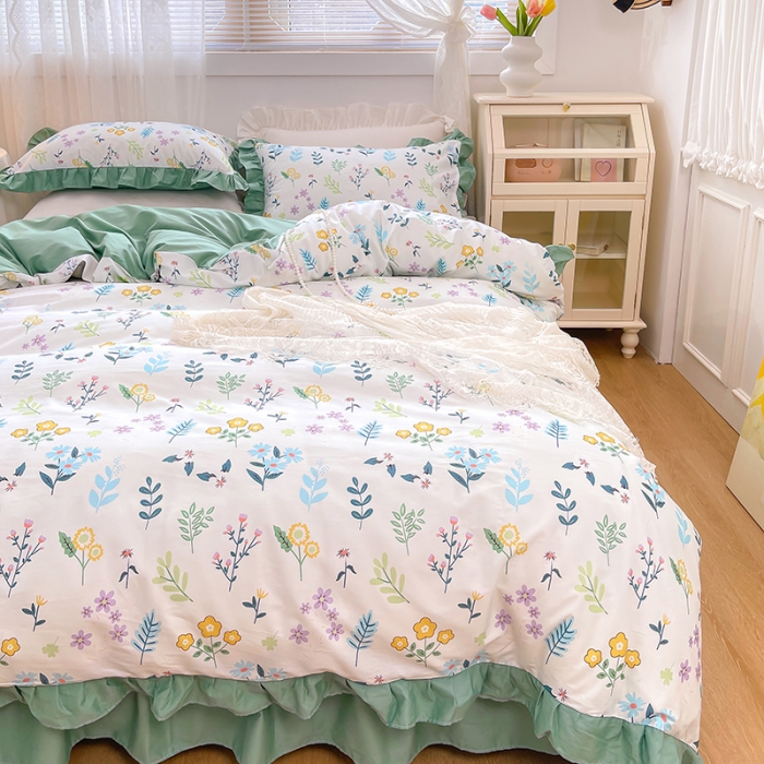 91家纺网 家纺一手货源 找家纺 曼之夏 2022新款全棉花边款床裙四件套 清新