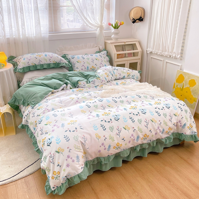 91家纺网 家纺一手货源 找家纺 曼之夏 2022新款全棉花边款床裙四件套 清新