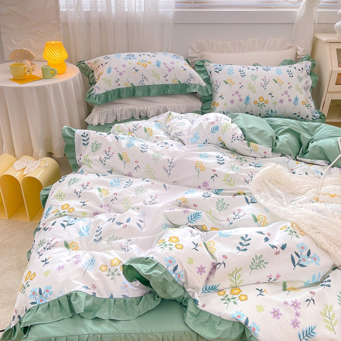 91家纺网 家纺一手货源 找家纺 曼之夏 2022新款全棉花边款床裙四件套 清新