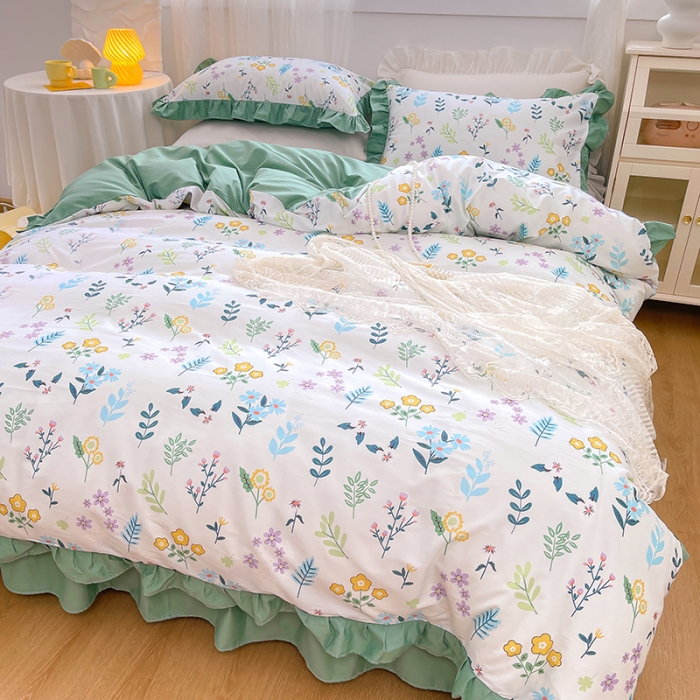 91家纺网 家纺一手货源 找家纺 曼之夏 2022新款全棉花边款床裙四件套 清新