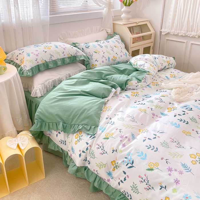 91家纺网 家纺一手货源 找家纺 曼之夏 2022新款全棉花边款床裙四件套 清新