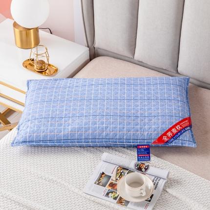 逸林枕芯 2021新款全棉绗缝英伦风全荞麦枕头枕芯 天空蓝
