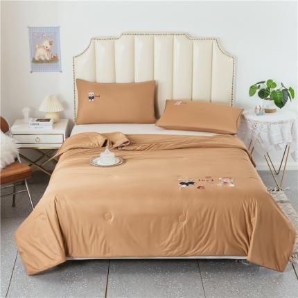 芃成家纺 2021新款针织棉绣花夏被 快乐小熊深咖