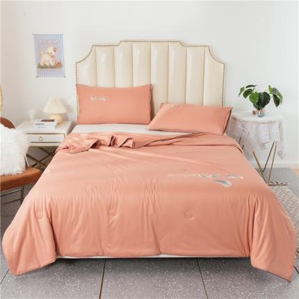 芃成家纺 2021新款针织棉绣花夏被 羽毛豆沙