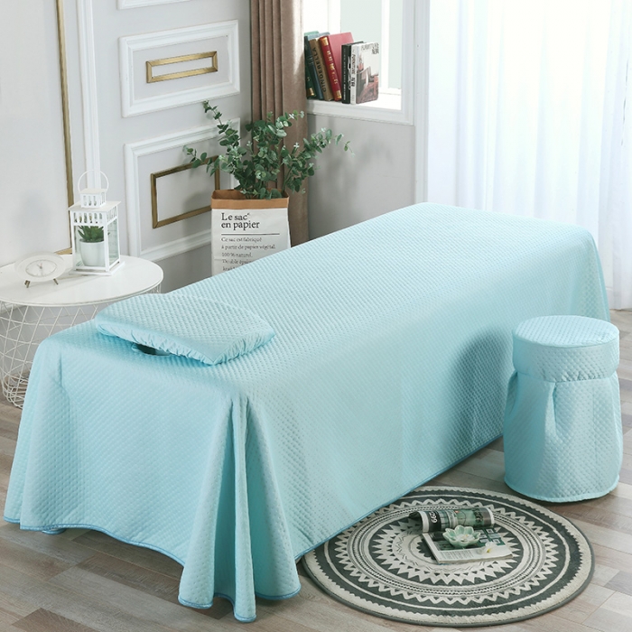 91家纺网 家纺一手货源 找家纺 2025新款凉感丝美容床单款四件套-罗马假日系列 天蓝