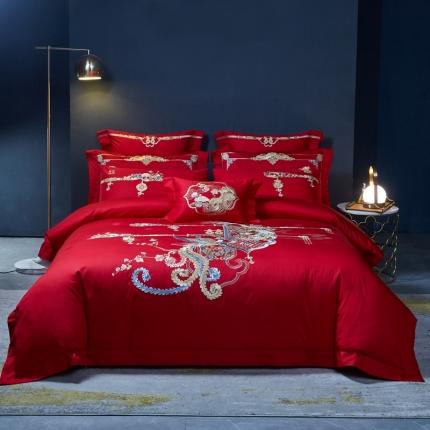 91家纺网 家纺一手货源 找家纺 （总）高大尚婚庆馆 2021新款60支棉提花婚庆系列多件套