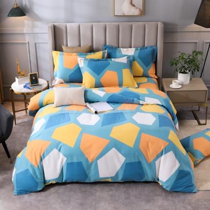 91家纺网 家纺一手货源 找家纺 金纱玉纺 2022新款磨毛四件套 炫彩几何-兰