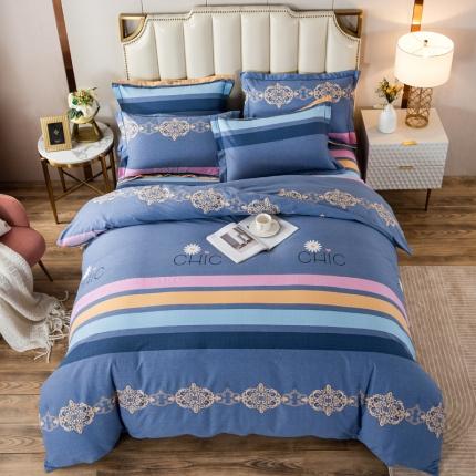 91家纺网 家纺一手货源 找家纺 金纱玉纺 2022新款磨毛四件套 雅致-蓝