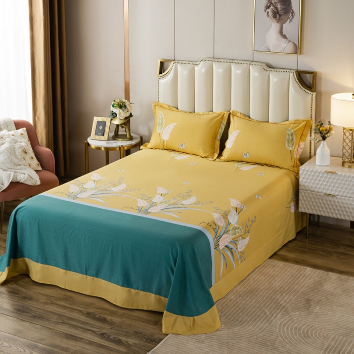 91家纺网 家纺一手货源 找家纺 金纱玉纺 2022新款全棉磨毛四件套 繁花似锦-黄