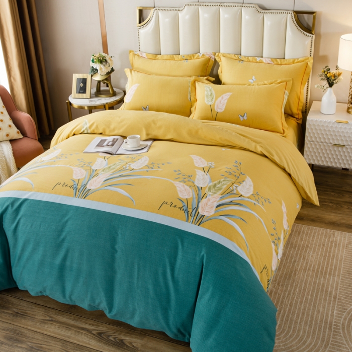 91家纺网 家纺一手货源 找家纺 金纱玉纺 2022新款全棉磨毛四件套 繁花似锦-黄