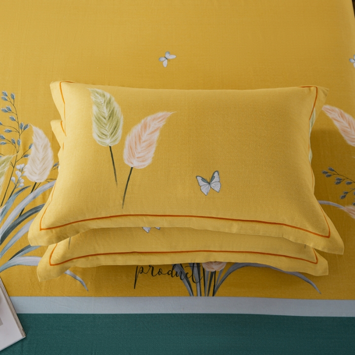 91家纺网 家纺一手货源 找家纺 金纱玉纺 2022新款全棉磨毛四件套 繁花似锦-黄