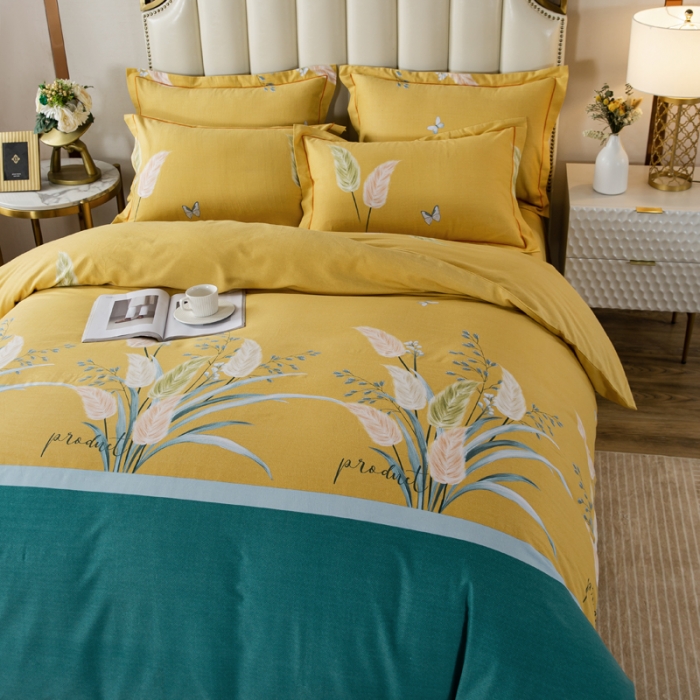 91家纺网 家纺一手货源 找家纺 金纱玉纺 2022新款全棉磨毛四件套 繁花似锦-黄