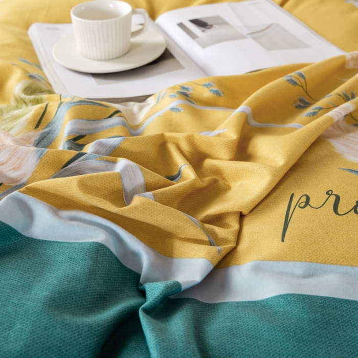 91家纺网 家纺一手货源 找家纺 金纱玉纺 2022新款全棉磨毛四件套 繁花似锦-黄