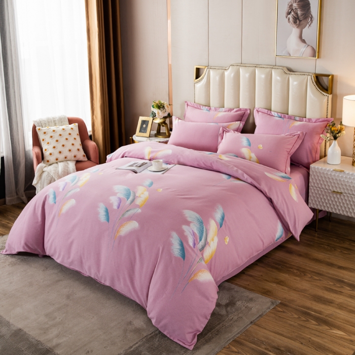 91家纺网 家纺一手货源 找家纺 金纱玉纺 2022新款全棉磨毛四件套 莱茵河畔-粉