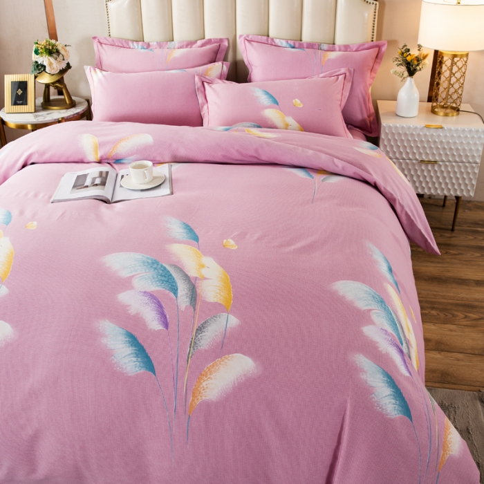 91家纺网 家纺一手货源 找家纺 金纱玉纺 2022新款全棉磨毛四件套 莱茵河畔-粉