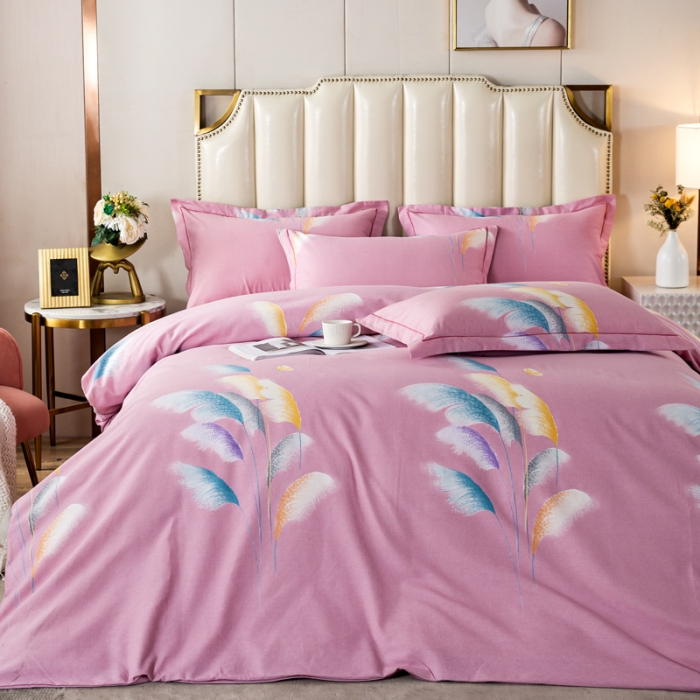 91家纺网 家纺一手货源 找家纺 金纱玉纺 2022新款全棉磨毛四件套 莱茵河畔-粉