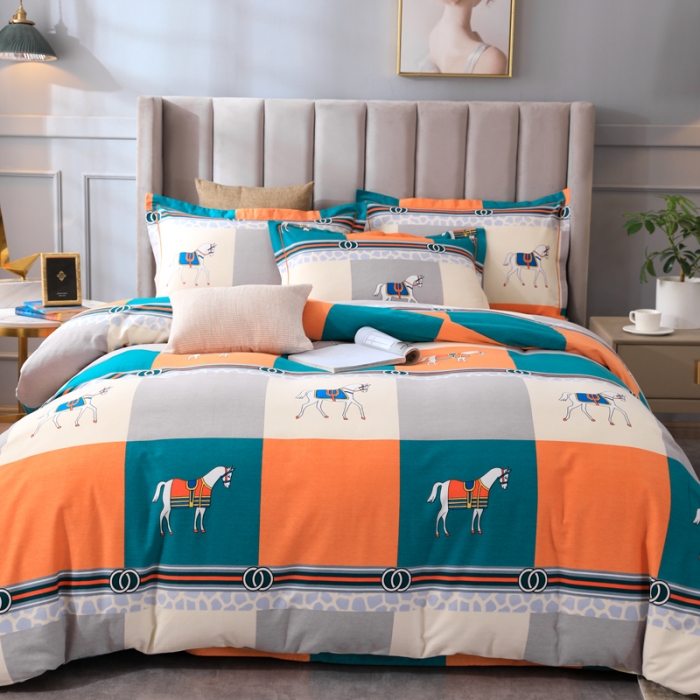 91家纺网 家纺一手货源 找家纺 金纱玉纺 2022新款全棉磨毛四件套 小马驹