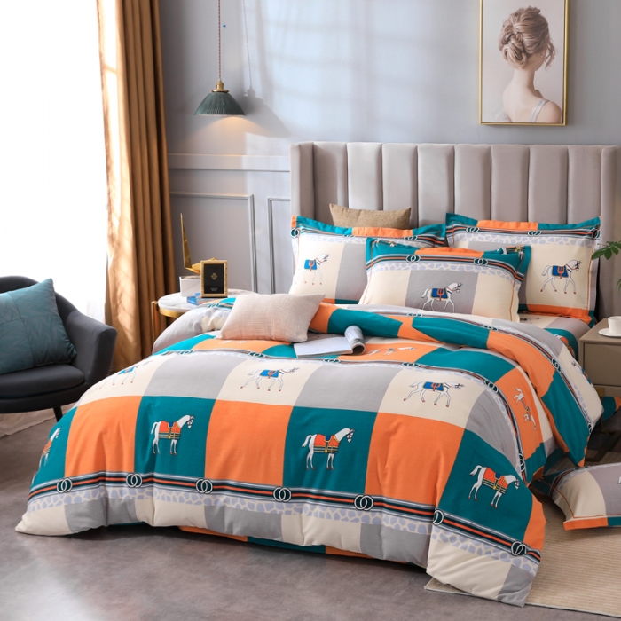 91家纺网 家纺一手货源 找家纺 金纱玉纺 2022新款全棉磨毛四件套 小马驹