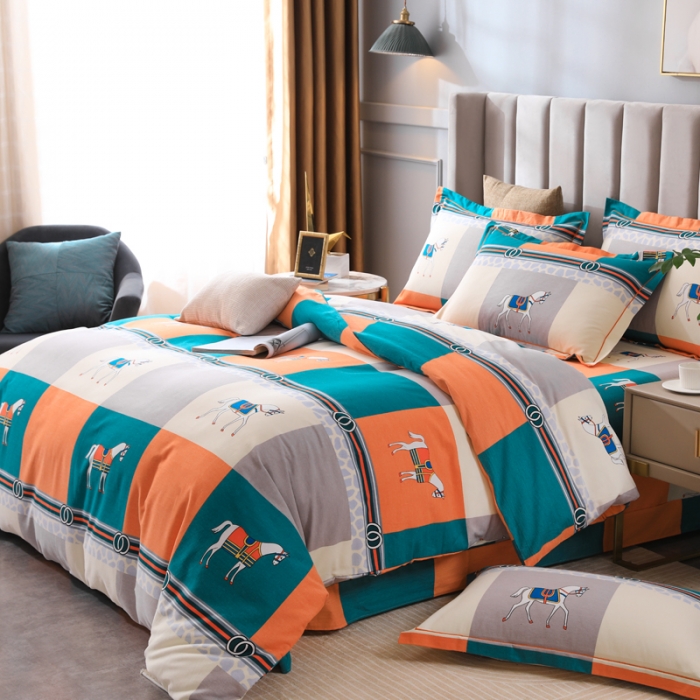 91家纺网 家纺一手货源 找家纺 金纱玉纺 2022新款全棉磨毛四件套 小马驹