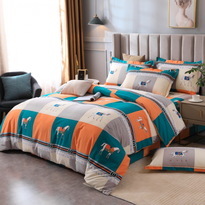 91家纺网 家纺一手货源 找家纺 金纱玉纺 2022新款全棉磨毛四件套 小马驹