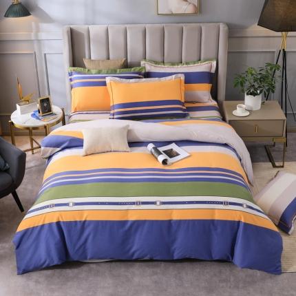 金纱玉纺 2022新款全棉磨毛四件套 炫彩条纹-蓝