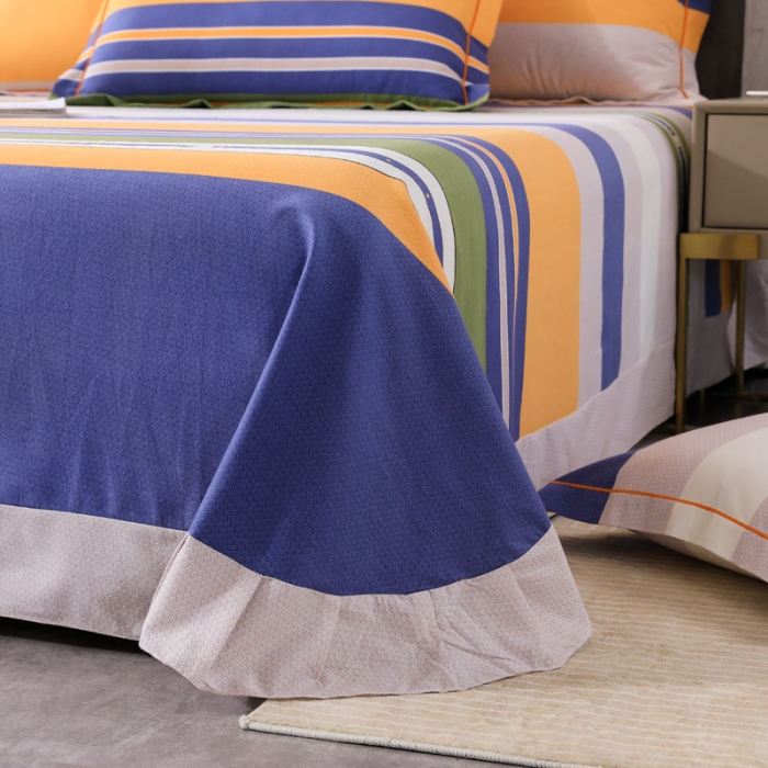 91家纺网 家纺一手货源 找家纺 金纱玉纺 2022新款全棉磨毛四件套 炫彩条纹-蓝