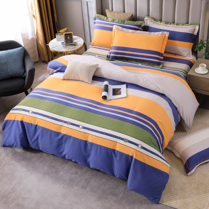 91家纺网 家纺一手货源 找家纺 金纱玉纺 2022新款全棉磨毛四件套 炫彩条纹-蓝