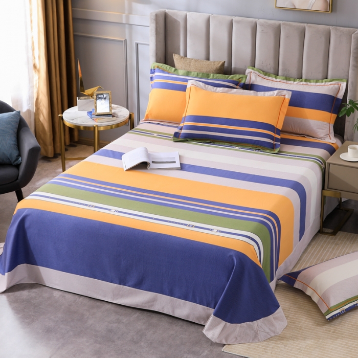 91家纺网 家纺一手货源 找家纺 金纱玉纺 2022新款全棉磨毛四件套 炫彩条纹-蓝