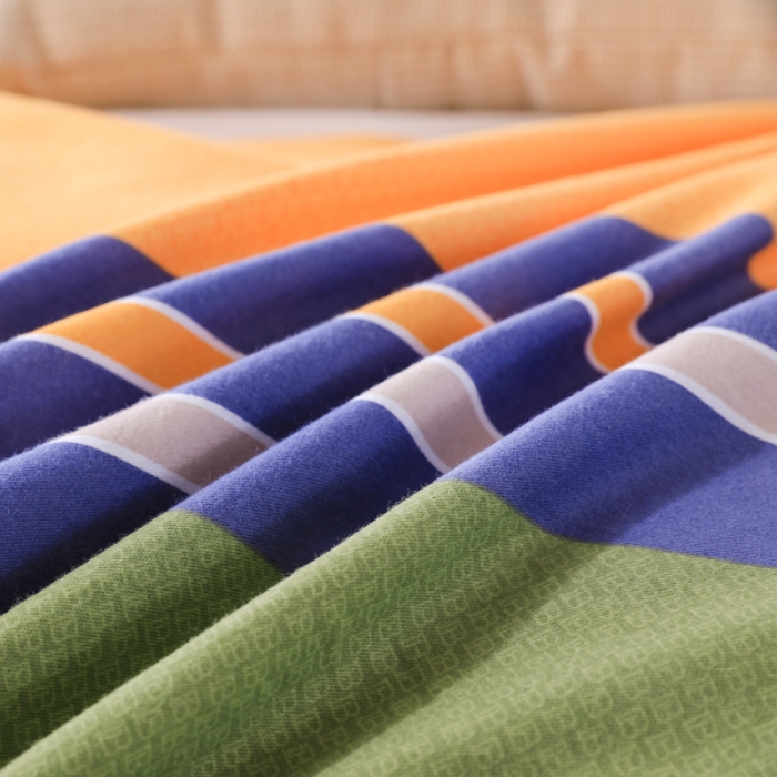 91家纺网 家纺一手货源 找家纺 金纱玉纺 2022新款全棉磨毛四件套 炫彩条纹-蓝