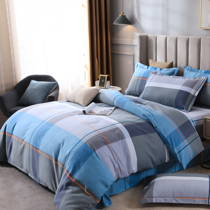 91家纺网 家纺一手货源 找家纺 金纱玉纺 2022新款全棉磨毛四件套 艺术空间-蓝