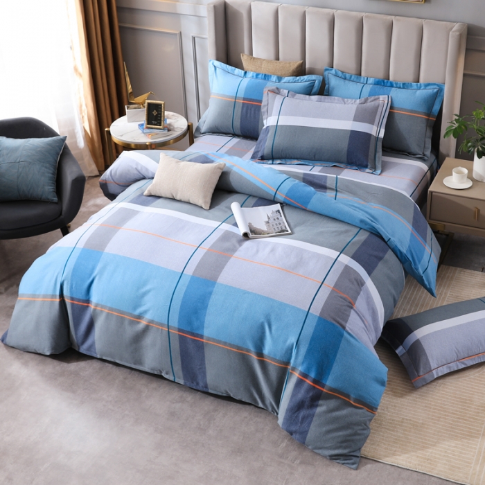 91家纺网 家纺一手货源 找家纺 金纱玉纺 2022新款全棉磨毛四件套 艺术空间-蓝