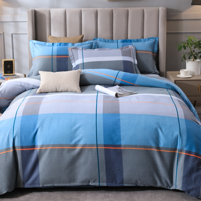 91家纺网 家纺一手货源 找家纺 金纱玉纺 2022新款全棉磨毛四件套 艺术空间-蓝