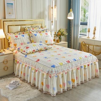 91家纺网 家纺一手货源 找家纺 宜凡 2021新款全棉印花夹棉床裙-床裙三件套 简时尚