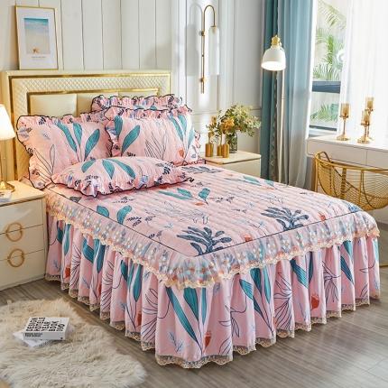 91家纺网 家纺一手货源 找家纺 （总）宜凡 2023新款全棉印花夹棉床裙-床裙三件套