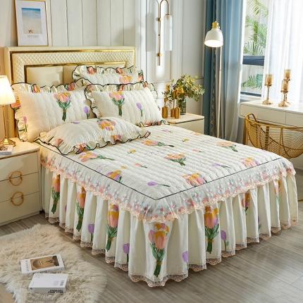 91家纺网 家纺一手货源 找家纺 （总）宜凡 2023新款全棉印花夹棉床裙-床裙三件套