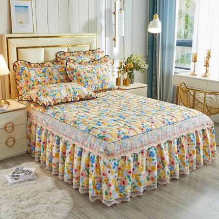 91家纺网 家纺一手货源 找家纺 （总）宜凡 2023新款全棉印花夹棉床裙-床裙三件套