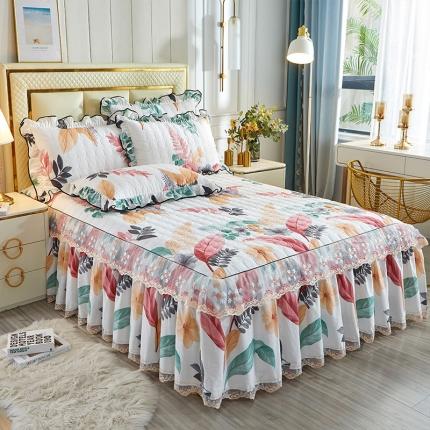 91家纺网 家纺一手货源 找家纺 宜凡 2021新款全棉印花夹棉床裙-床裙三件套 羽梦